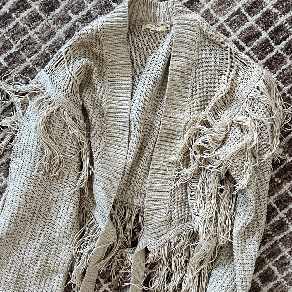 Tularosa Beige Fringed Cardigan